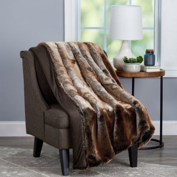 Hastings Home Faux Fur Throw Luxurious, Hypoallergenic Premium Zobel Marten Sable Blanket, Faux Mink Back 60x70" 600285VDW